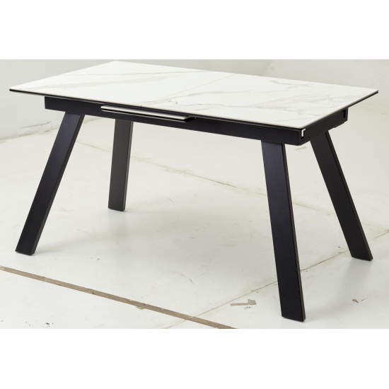 Стол Морис 140 БЕЛЫЙ МРАМОР САТИНАТ, стекло / черный, М-City из Италии
