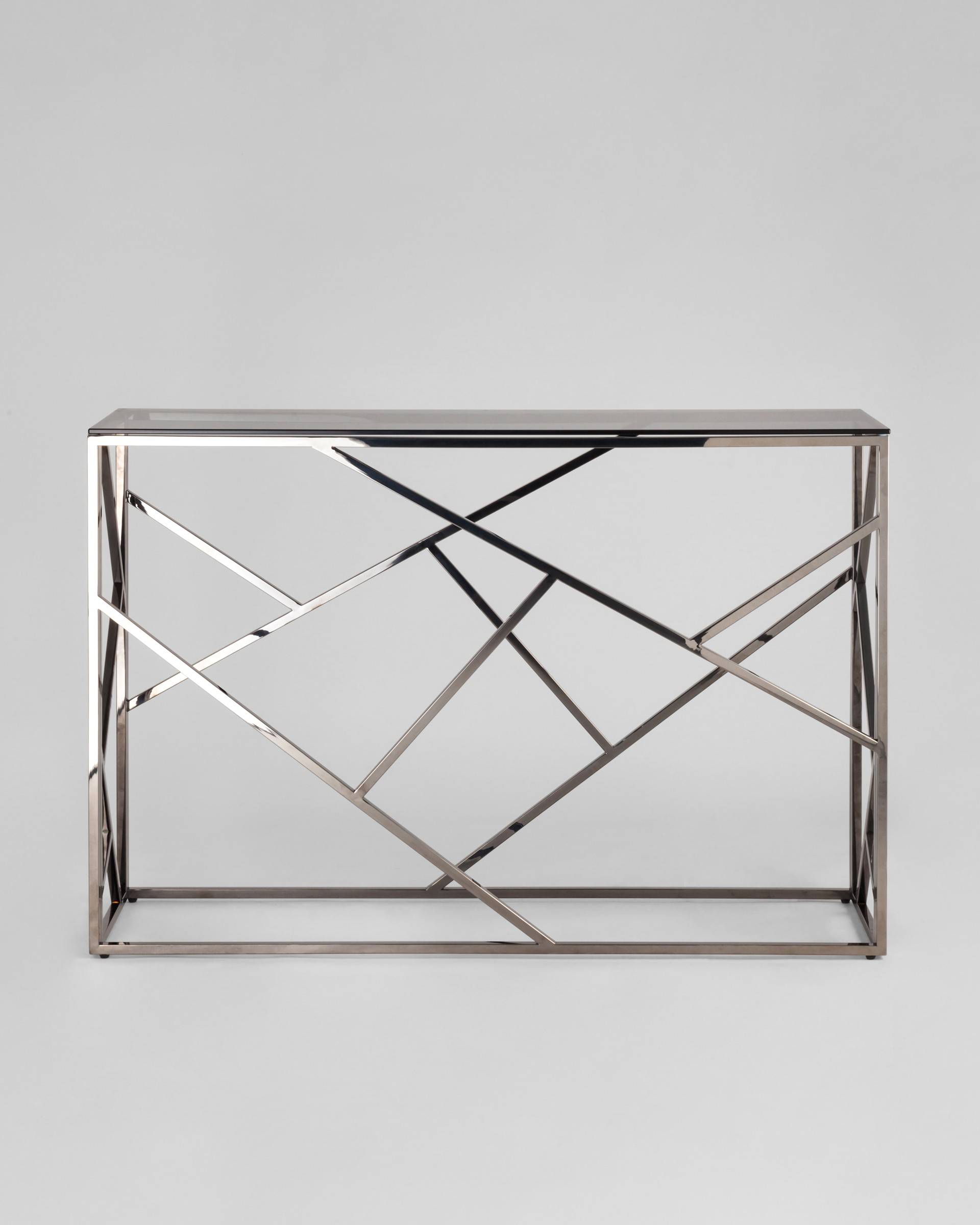 Консоль АРТ ДЕКО 115*30 стекло smoke сталь тёмный хром из Италии