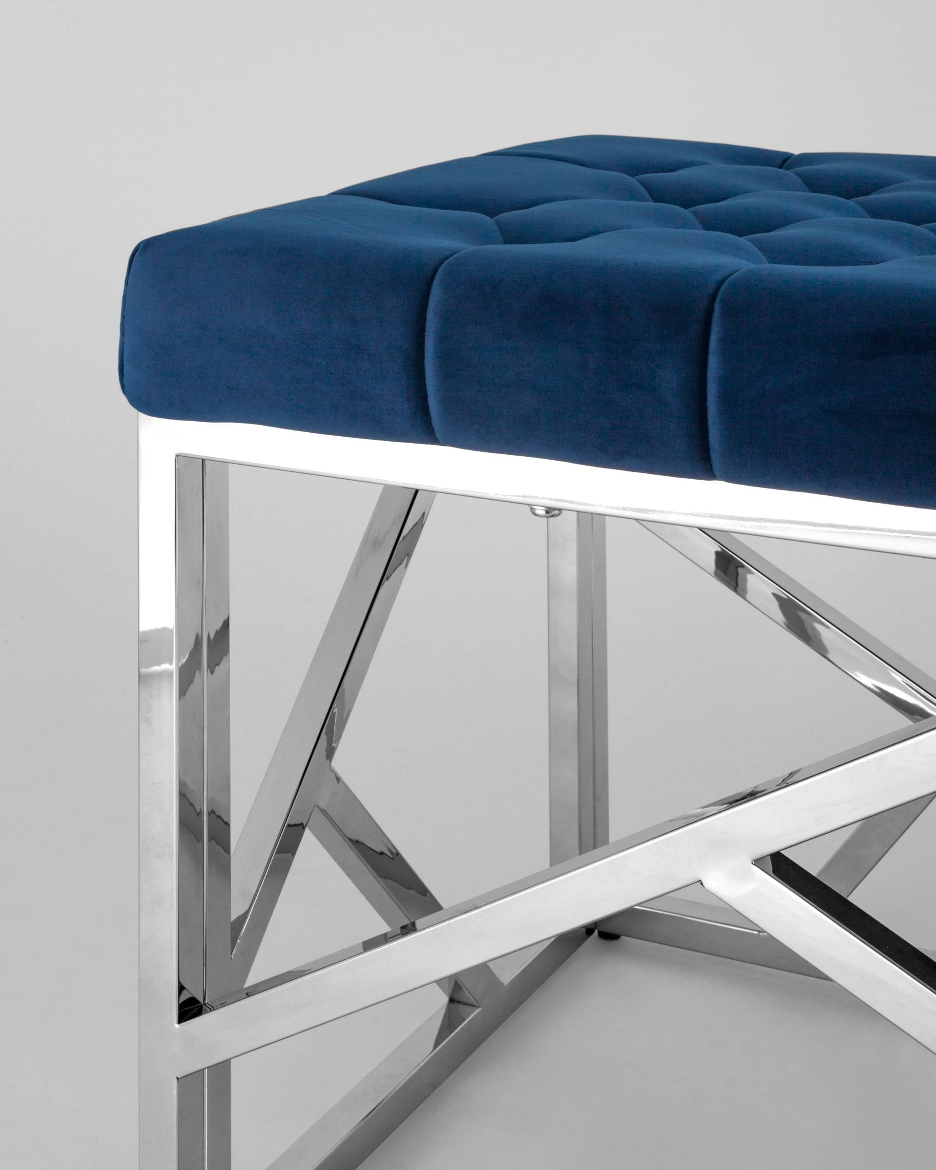 Банкетка-скамейка АРТ ДЕКО велюр синий сталь серебро из Италии