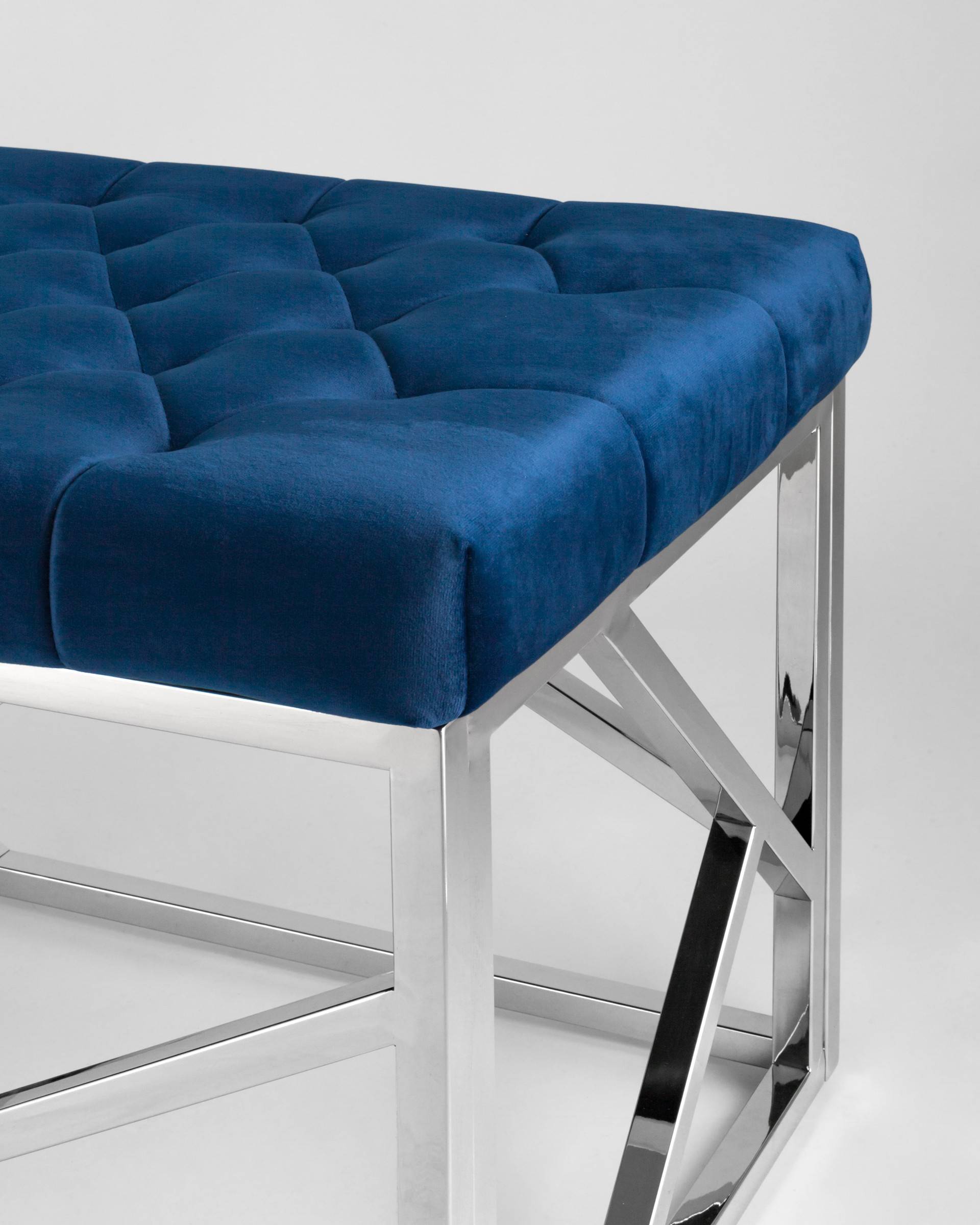 Банкетка-скамейка АРТ ДЕКО велюр синий сталь серебро из Италии