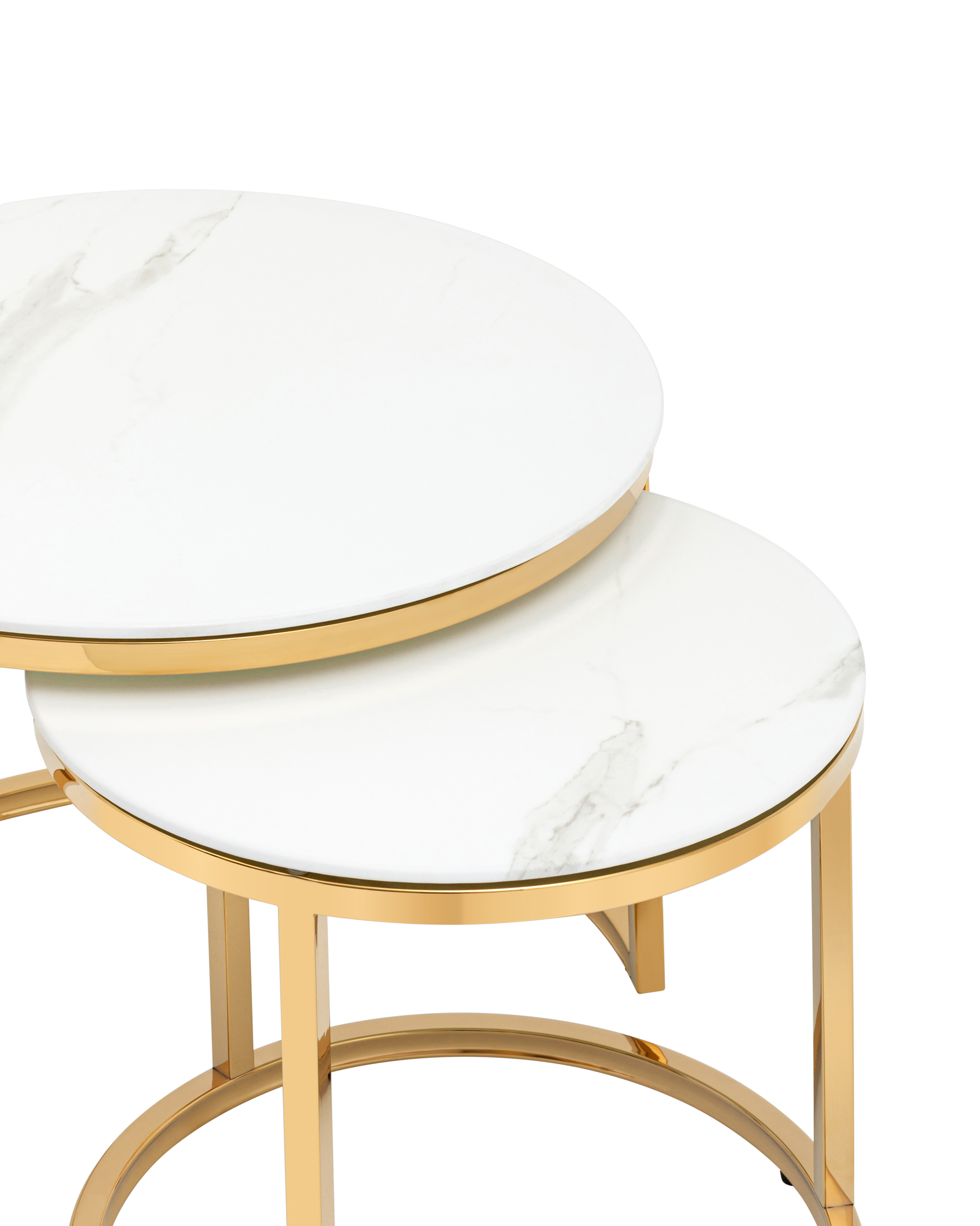 Набор журнальных столиков Селена 60 и 45 см стекло белый мрамор сталь золото из Италии
