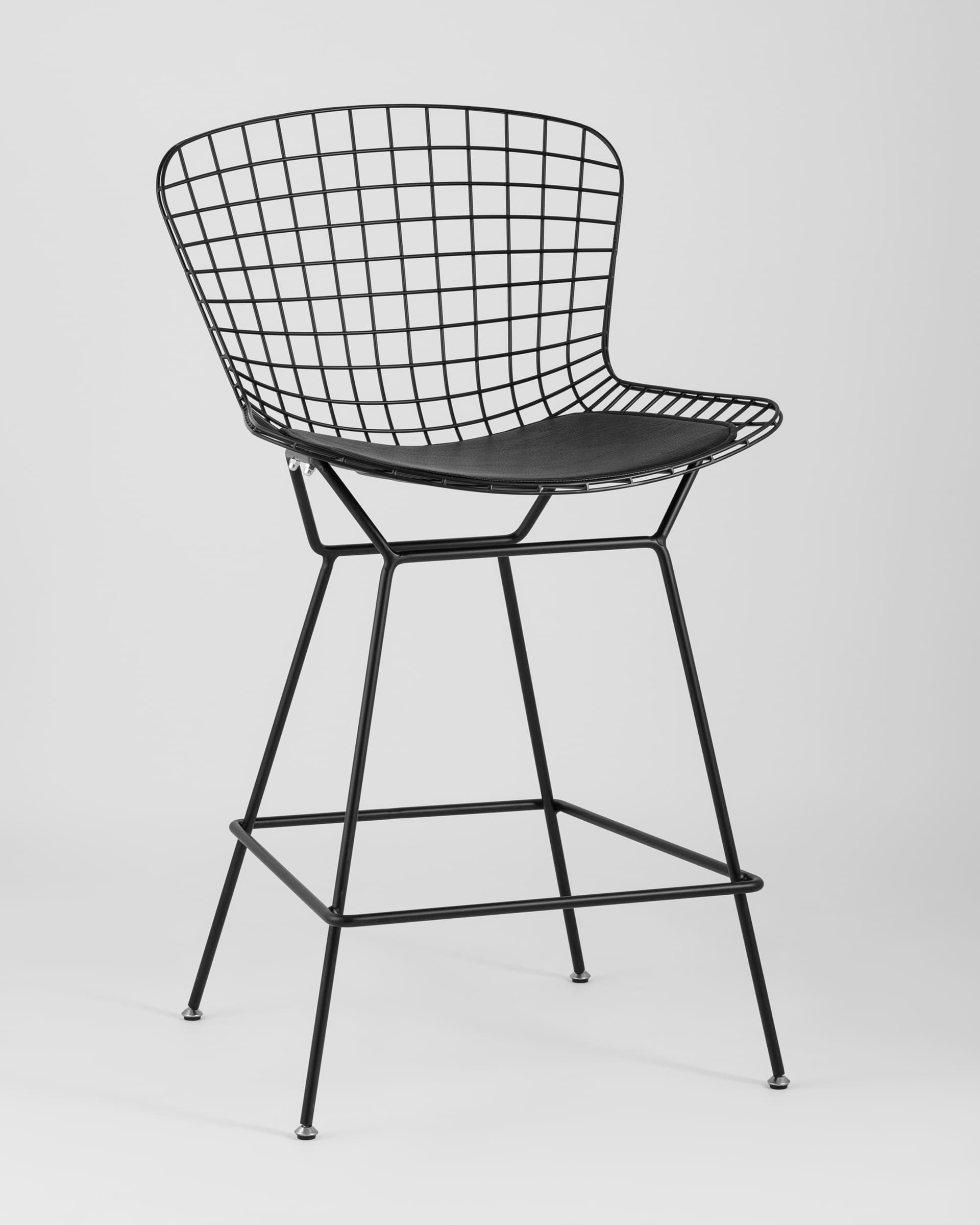 Стул полубарный с низкой спинкой Bertoia черный с черной подушкой из Италии
