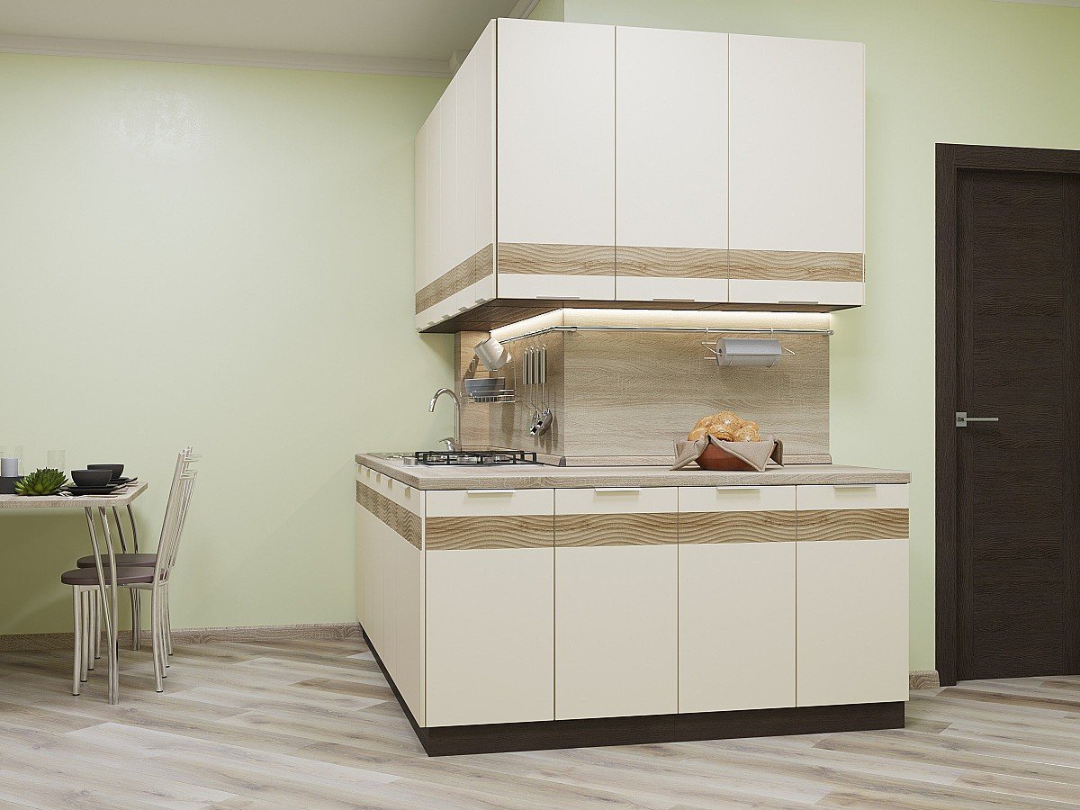 Кухня Терра-03 2140*3190/1100*600 Ваниль Софт/Ель Карпатская