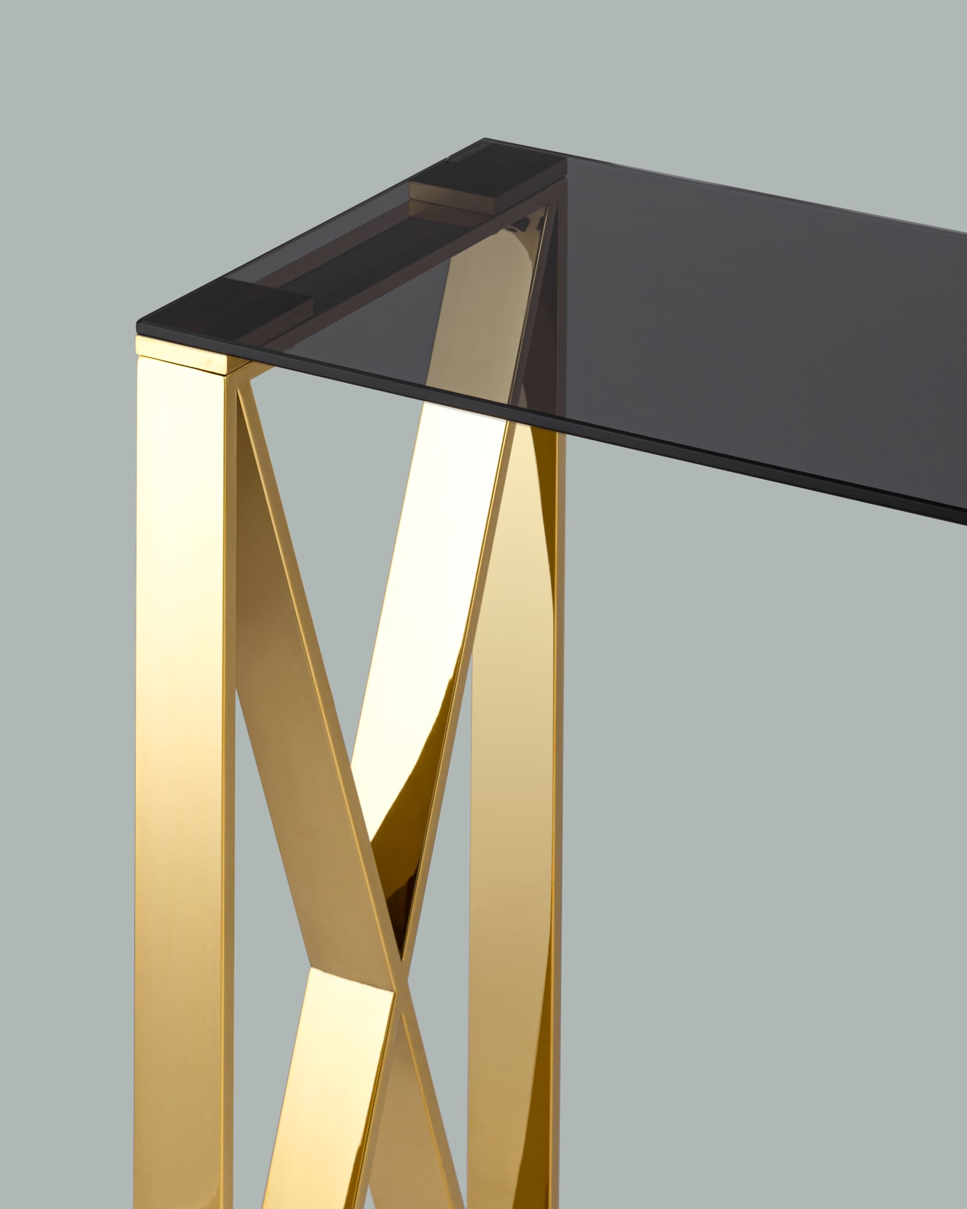 Консоль КРОСС 115*30 золото стекло smoke из Италии
