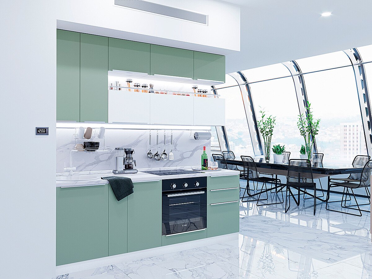 Кухня Фьюжн-01 2340*2300*600 Silky Mint/Silky White