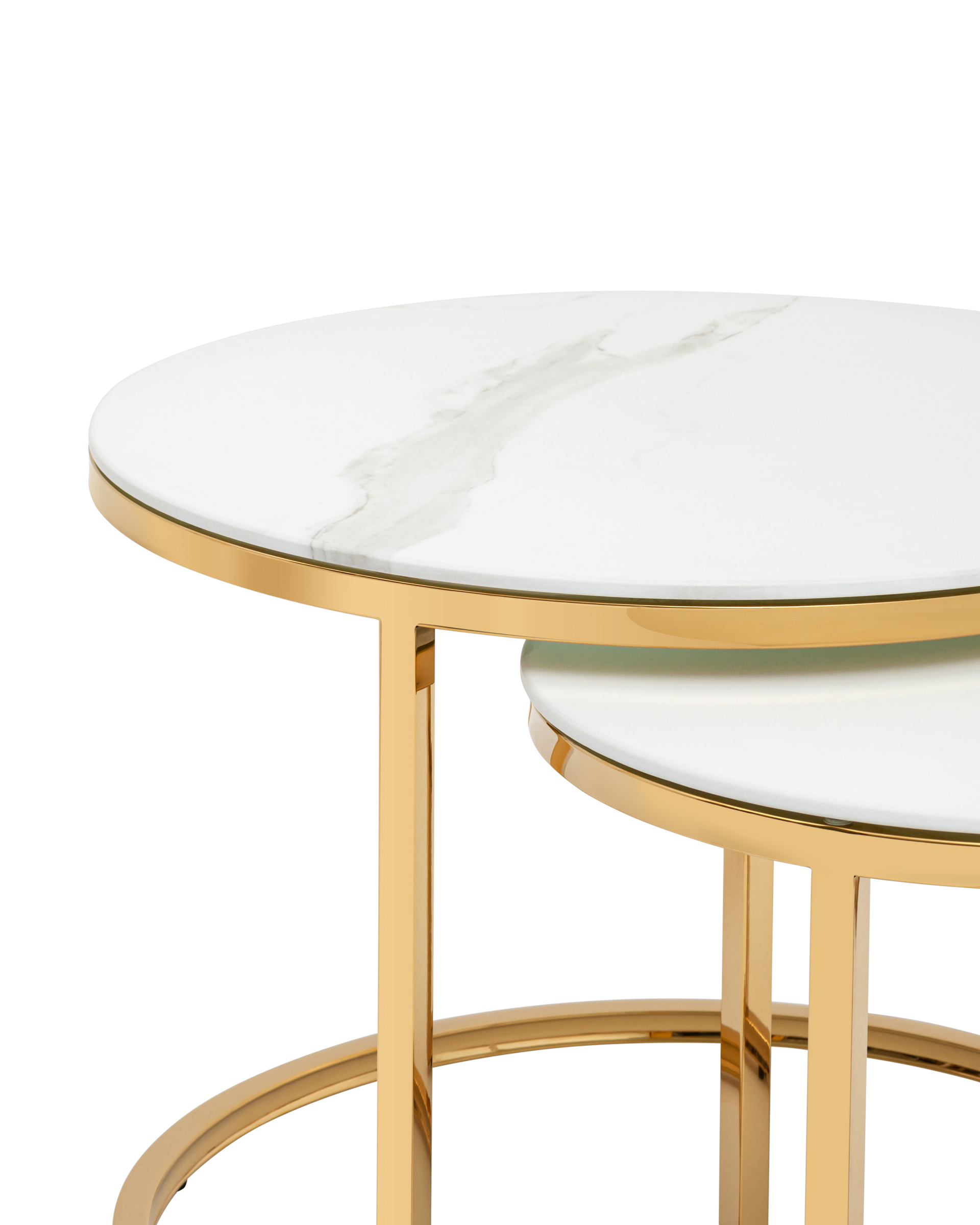 Набор журнальных столиков Селена 60 и 45 см стекло белый мрамор сталь золото из Италии
