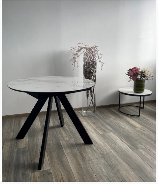 Стол БОНЖУР 100 БЕЛЫЙ МРАМОР, черная шагрень, стекло / ЧЕРНЫЙ каркас М-City из Италии