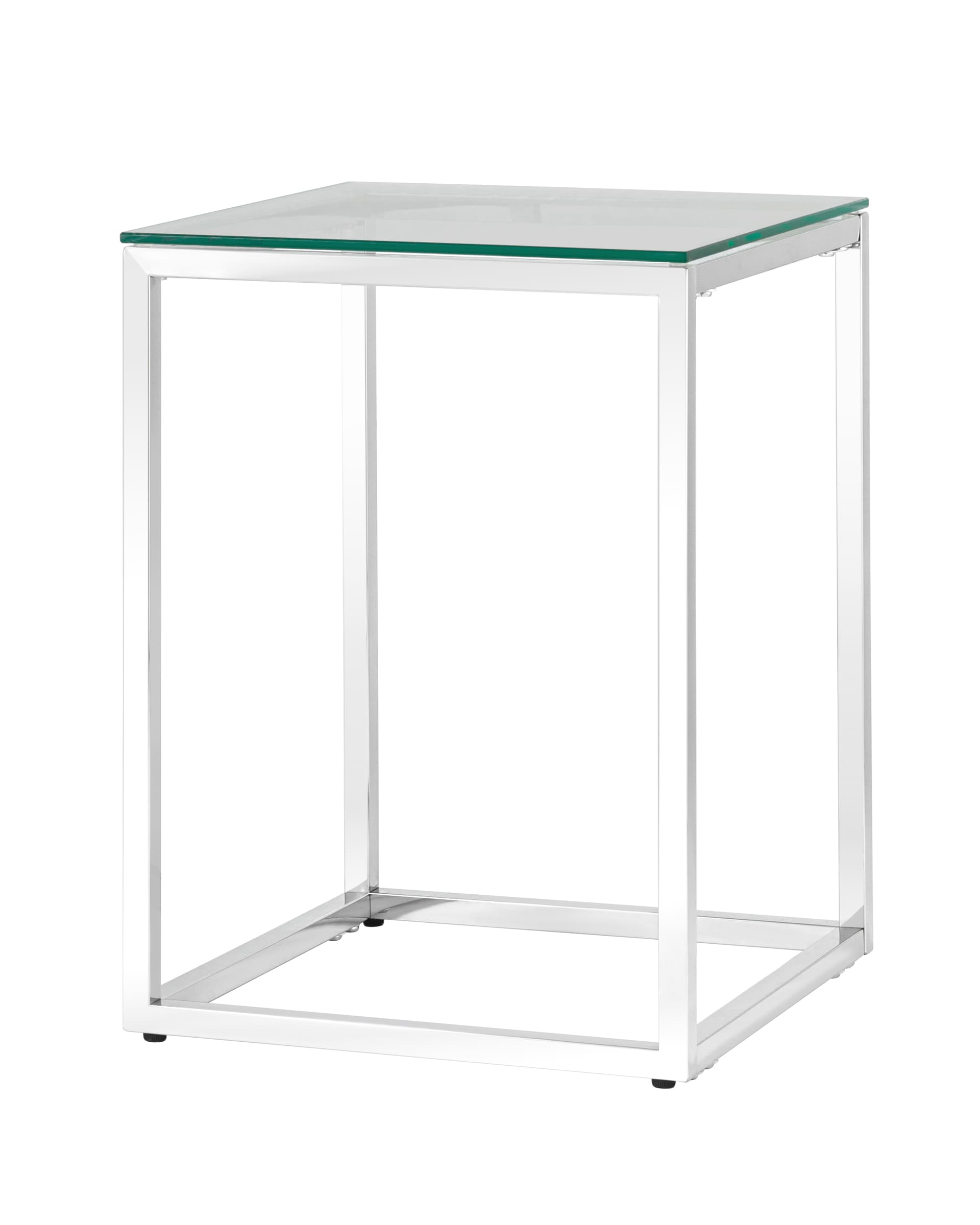 Журнальный столик 40*40 ТАУН, прозрачное стекло, сталь серебро из Италии