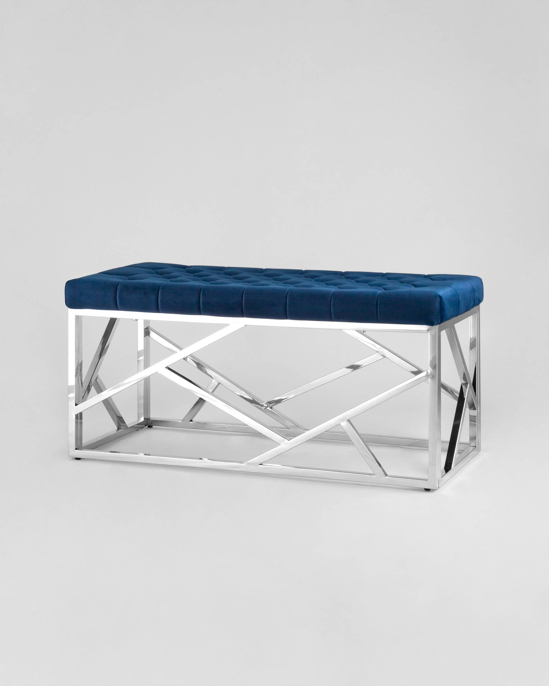 Банкетка-скамейка АРТ ДЕКО велюр синий сталь серебро из Италии