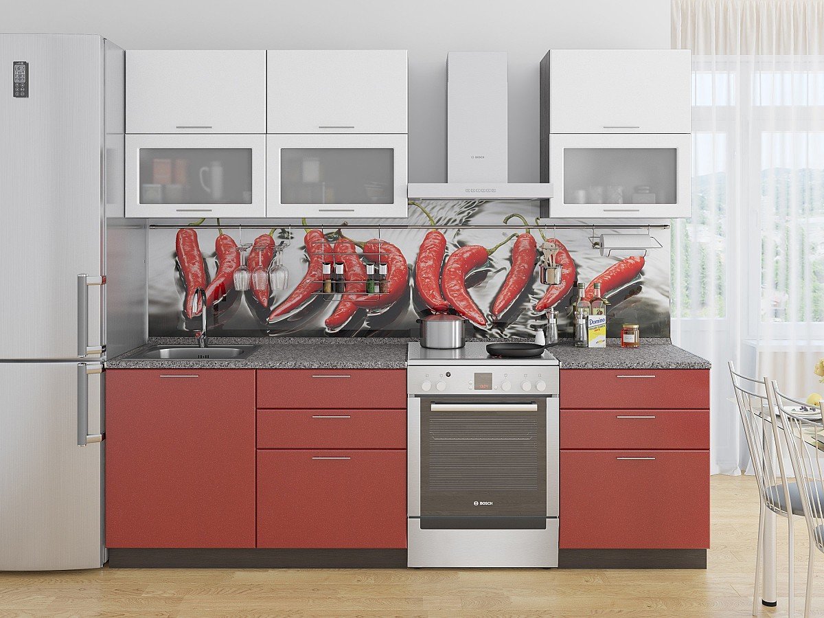 Кухня Валерия-М-01 2140*1800*600 Белый металлик/Гранатовый металлик