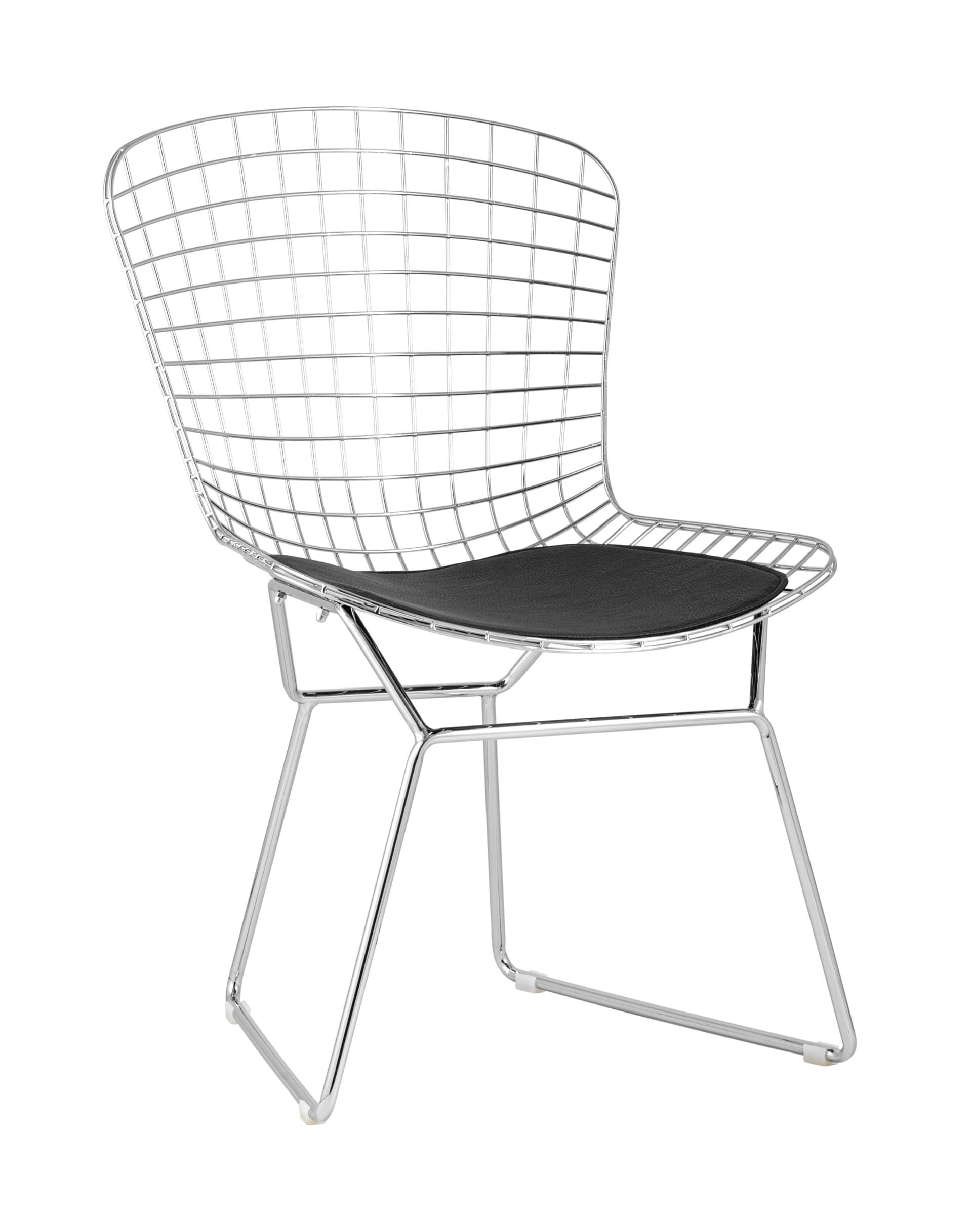 Стул обеденный Bertoia, хромированный, с черной подушкой из Италии