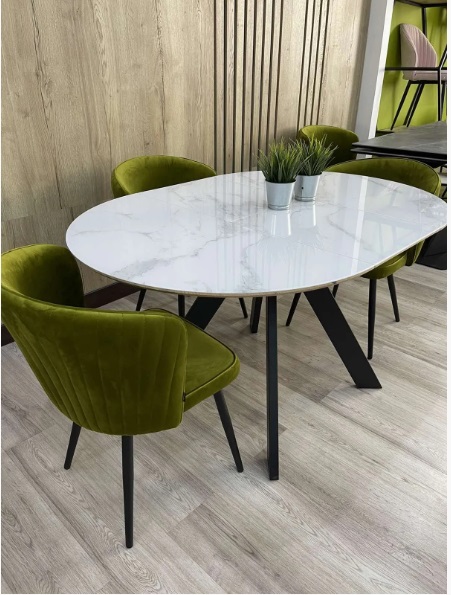 Стол БОНЖУР 100 БЕЛЫЙ МРАМОР, черная шагрень, стекло / ЧЕРНЫЙ каркас М-City из Италии