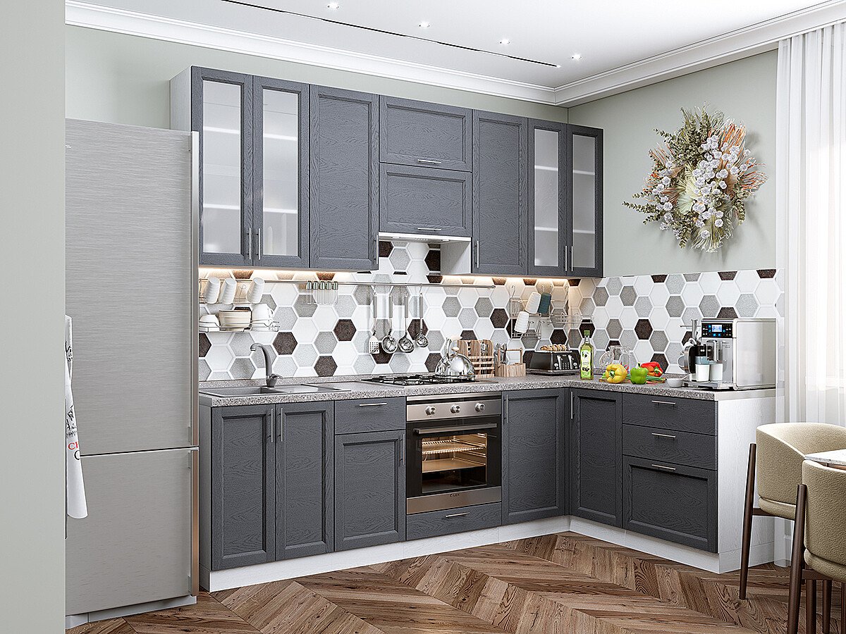 Кухня Сканди-04 2340*2650/1590*600 Graphite Softwood