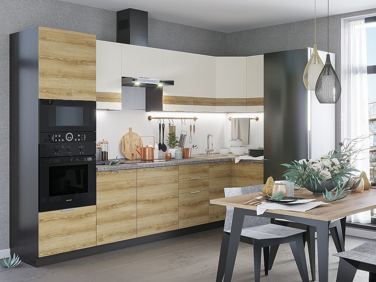 Кухня Терра-03 2140*3190/1100*600 Ваниль Софт/Ель Карпатская