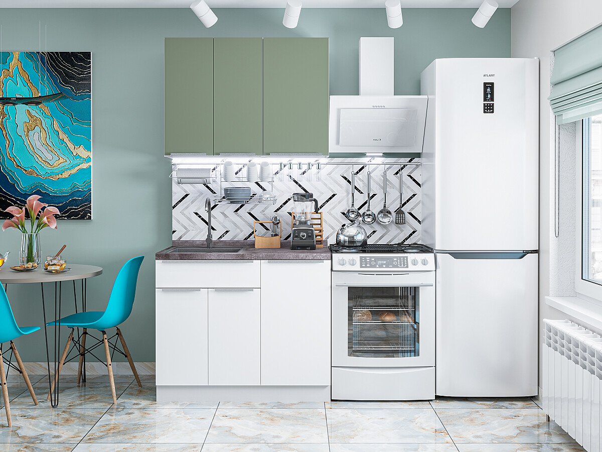 Кухня Фьюжн-05 2140*1000*600 Silky Mint/Silky White