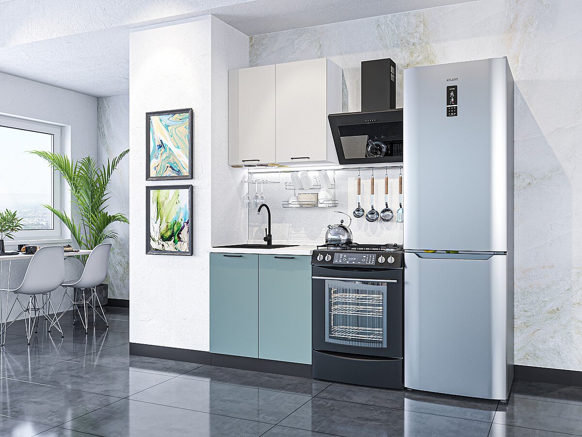 Кухня Флэт-03 2140*800*600 Cashmere In 2S/Grey-green In 2S