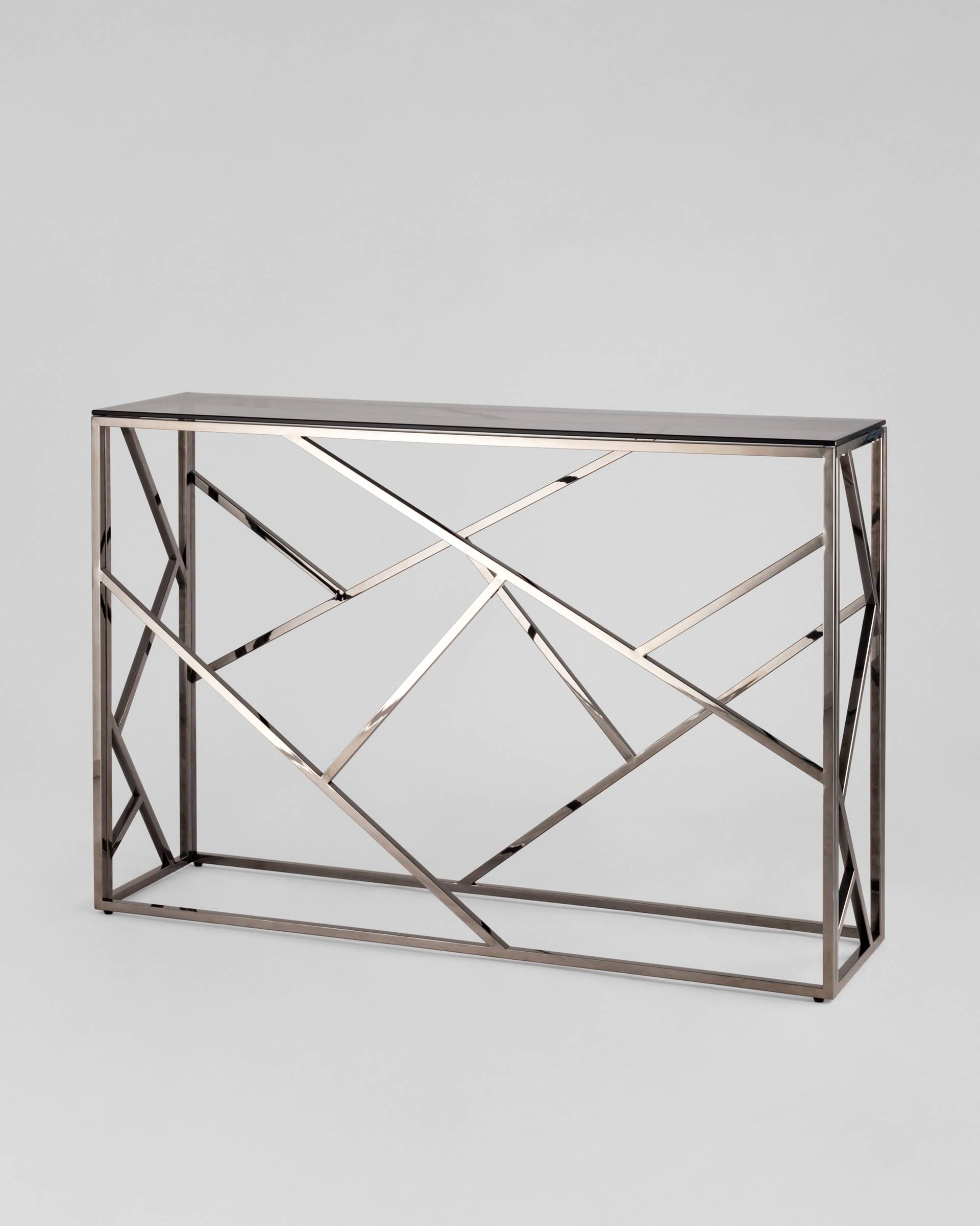 Консоль АРТ ДЕКО 115*30 стекло smoke сталь тёмный хром из Италии