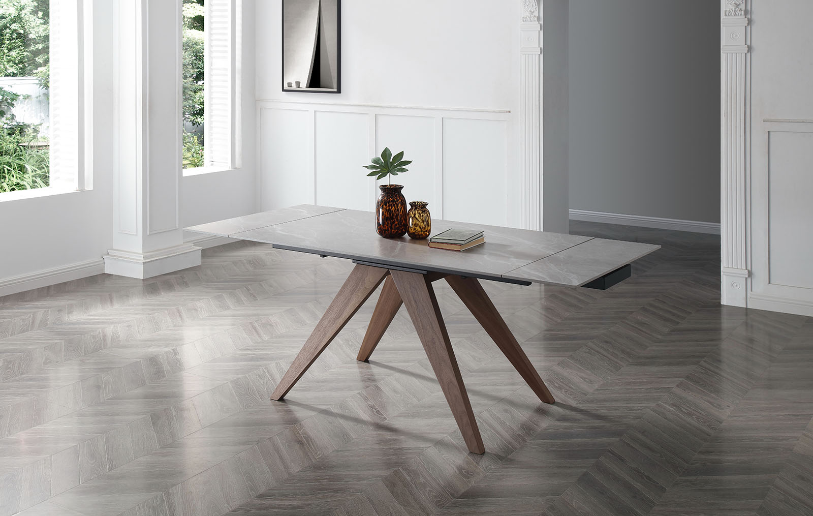 Стол раскладной Valencia 140-200, серая керамика/орех из Италии