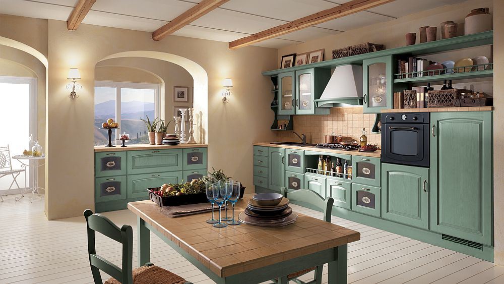 Кухня в итальянском стиле бирюзового цвета